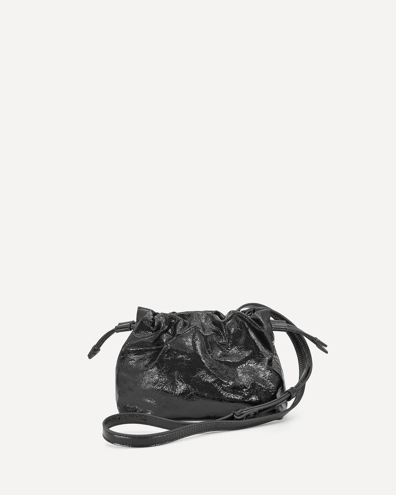 Black drawstring bag on a white background