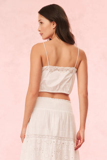Aliaya Cropped Lace Bow Top | Optic White