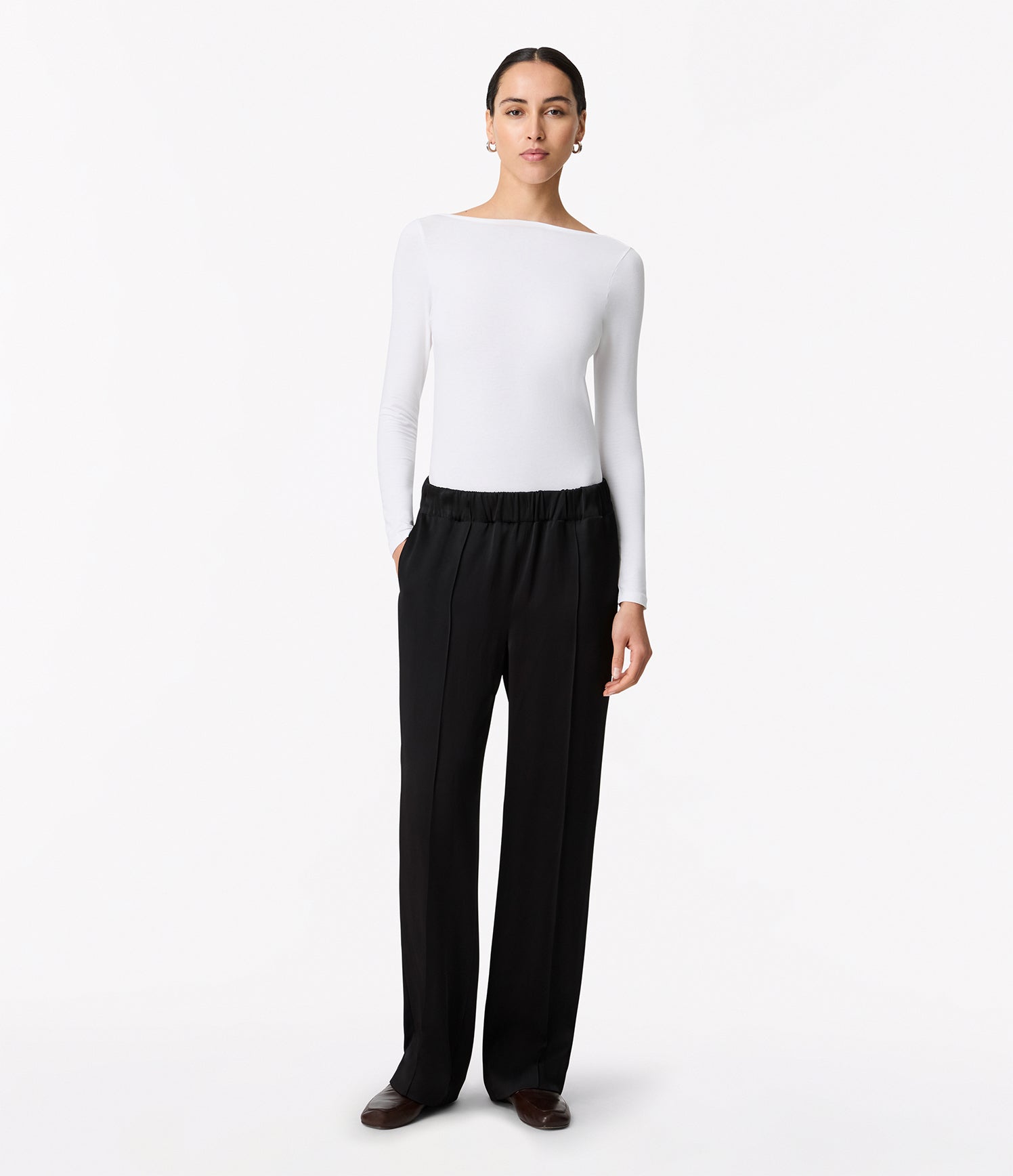 Another Tomorrow Satin Jogger in Black – Satin Women's Trousers