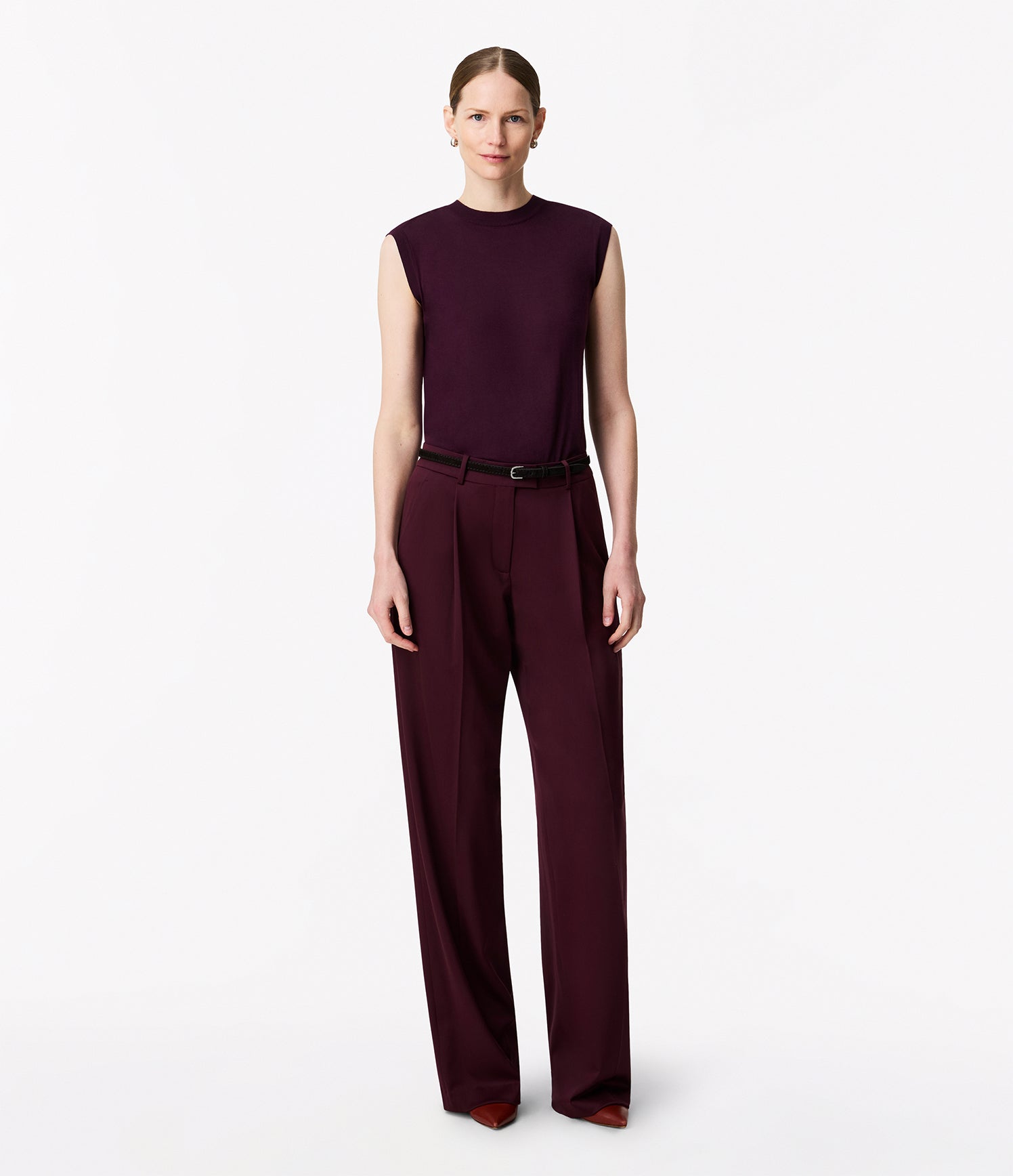 Another Tomorrow Featherweight Shell in Plum – Wool Women's Top