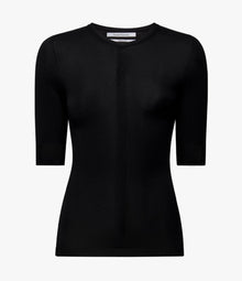 Another Tomorrow Fitted Knit Top in Black – Cotton Women's Knitwear