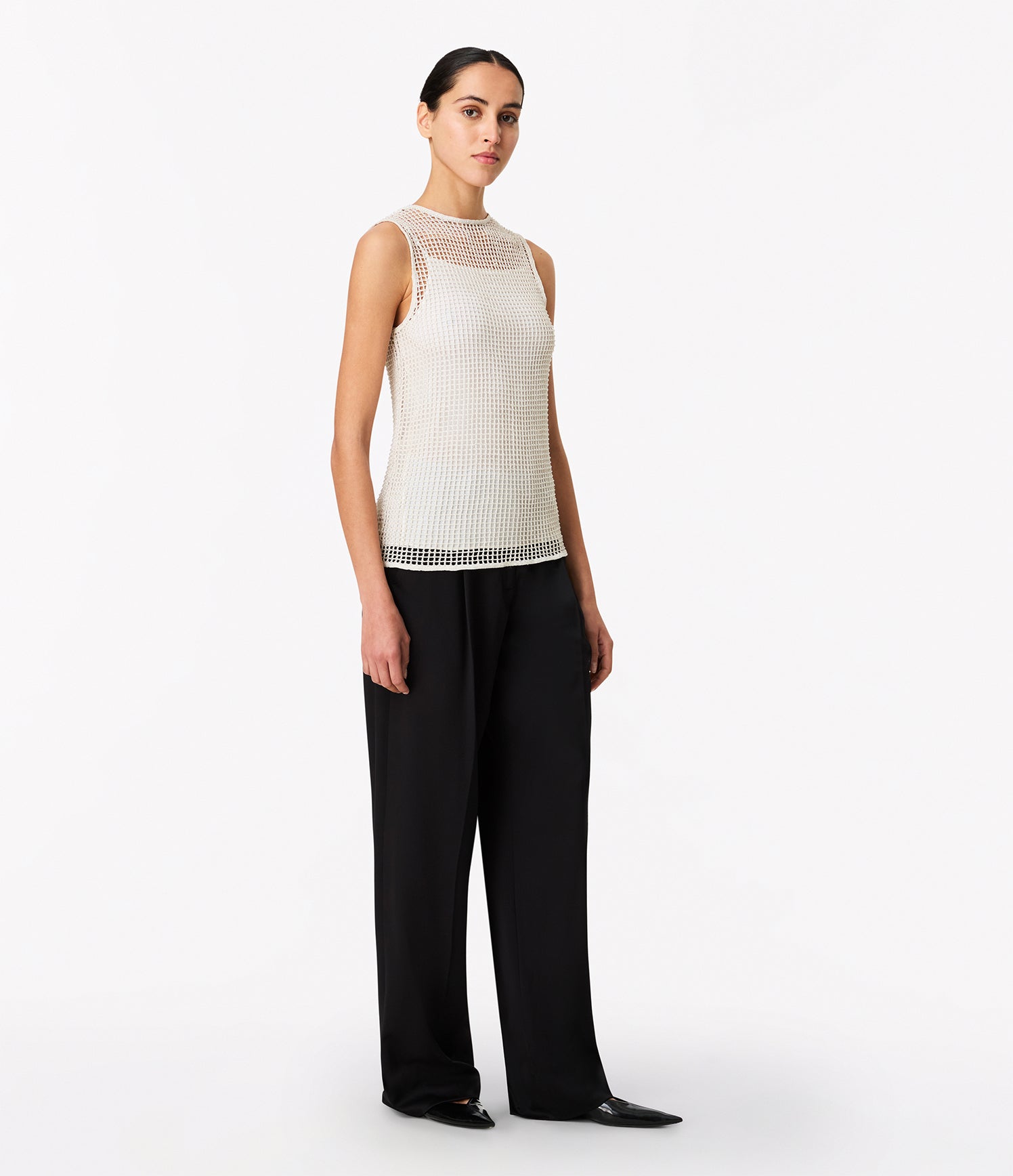 Another Tomorrow Beaded Shell in Cream – Viscose Women's Top