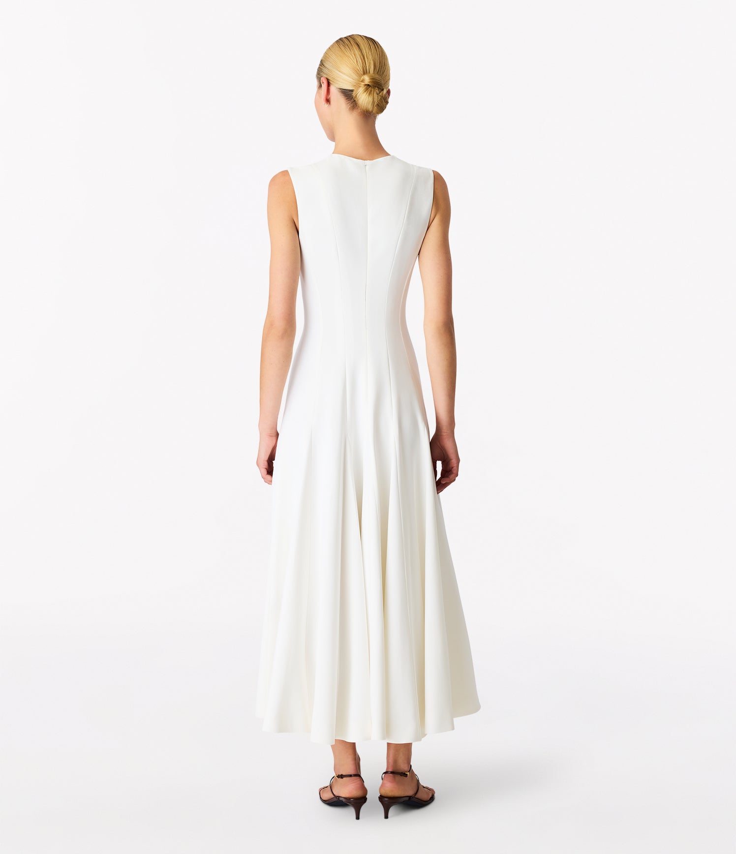 Another Tomorrow Panelled Flare Dress in White – Crêpe Women's Dress