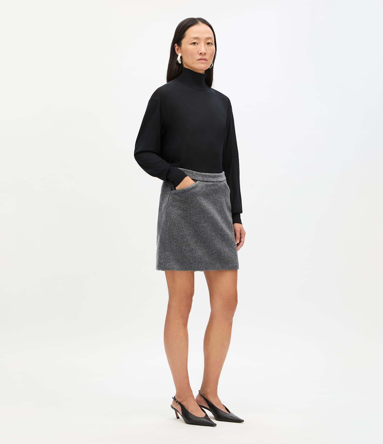 Another Tomorrow Tailored Mini Skirt in Medium Melange Grey – Cashmere Women's Skirt