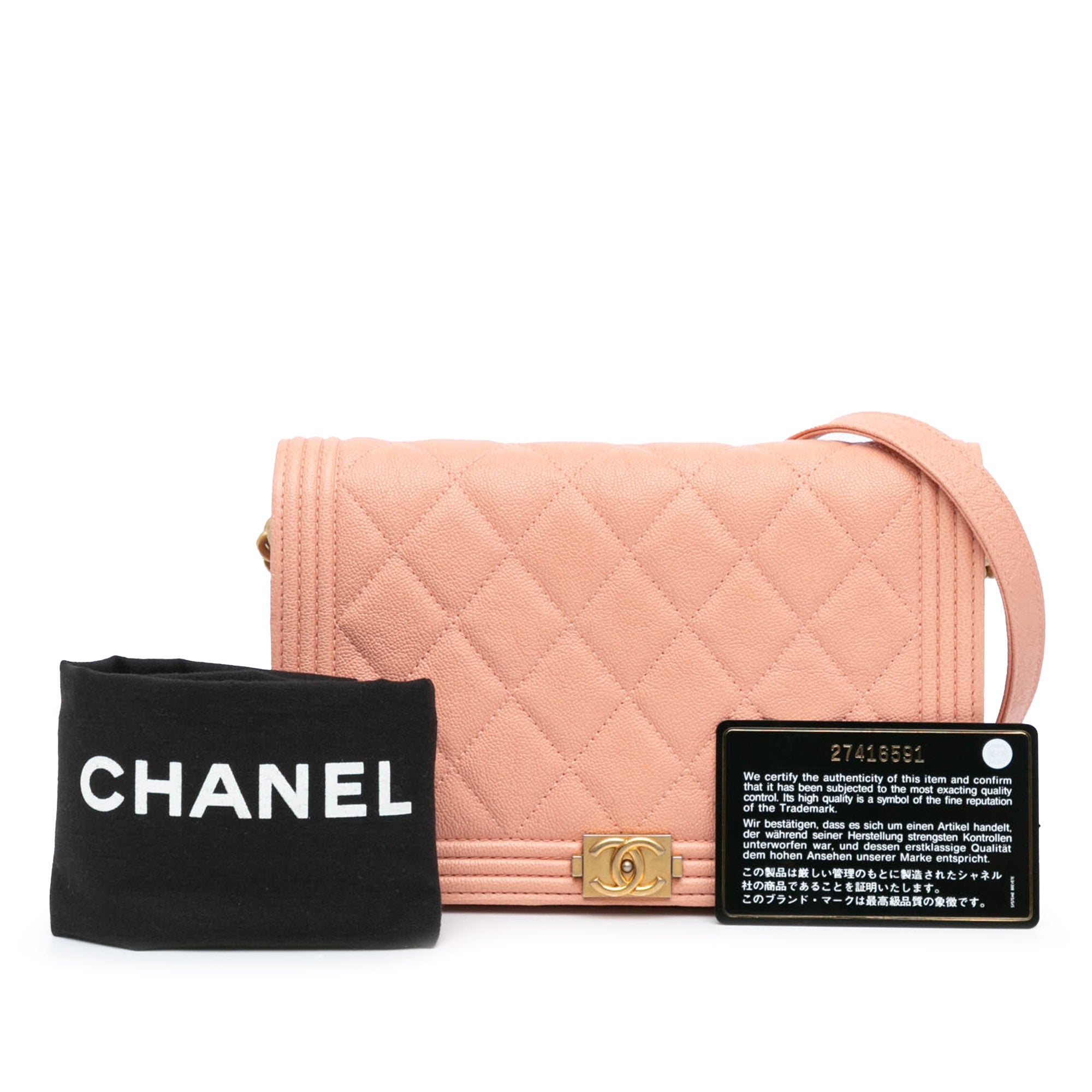 Chanel | Pre-Owned Quilted Caviar Boy Wallet on Chain | Pink/Salmon