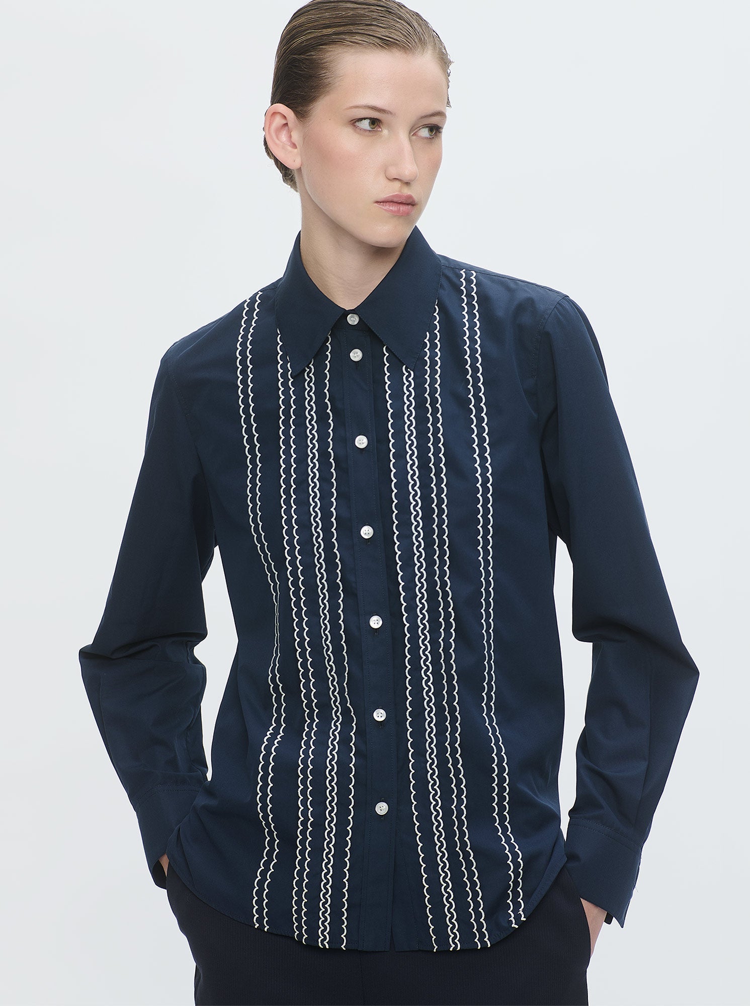 Arletty Embroidered Shirt | Navy
