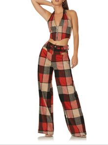 Willis Wide Leg Pant | Red Black Tan Plaid