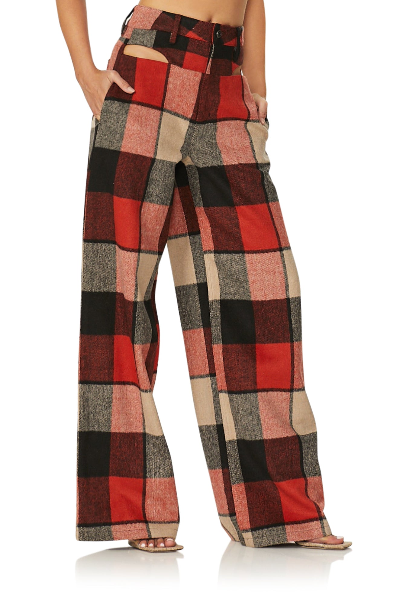 Willis Wide Leg Pant | Red Black Tan Plaid