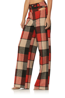 Willis Wide Leg Pant | Red Black Tan Plaid