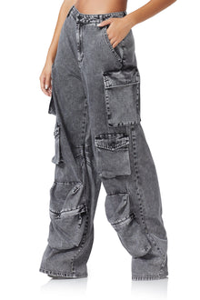 Parker Baggy Cargo Pant | Black Acid Wash