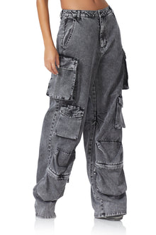 Parker Baggy Cargo Pant | Black Acid Wash