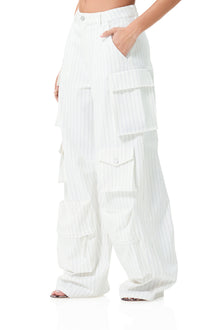 Parker Baggy Cargo Pant | White Grey Pinstripe