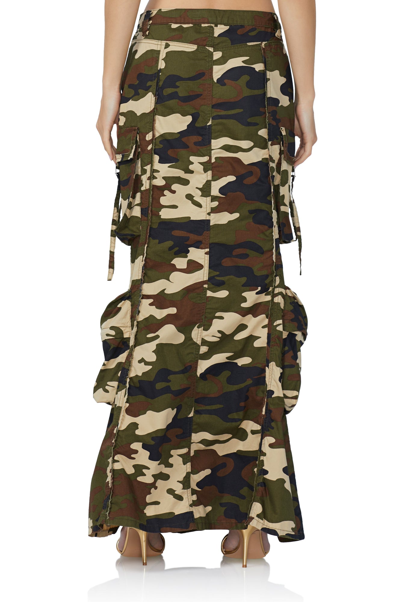 women's cargo maxi skirt in woodland camo print