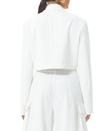 Petra Crop Blazer | White Grey Pinstripe