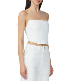 women's crop denim bustier top in white