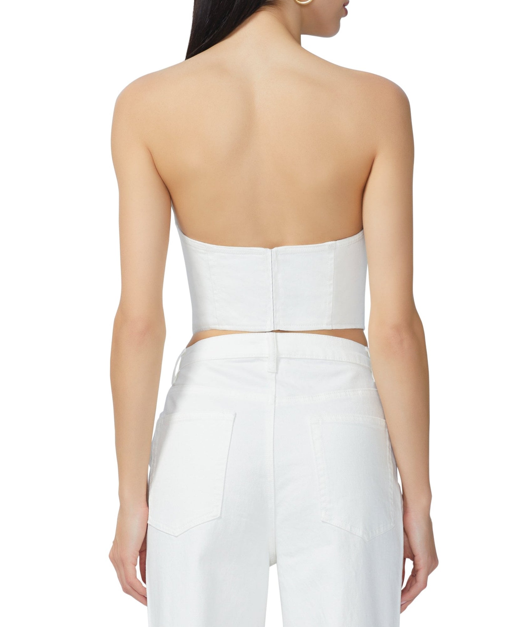 women's crop denim bustier top in white