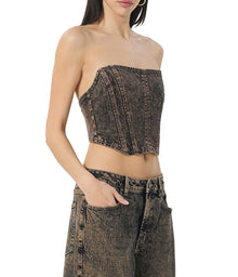 women's crop denim bustier top in praline wash