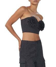 Kiko Corset Top | Charcoal White Pinstripe