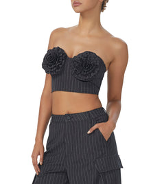 Kiko Corset Top | Charcoal White Pinstripe