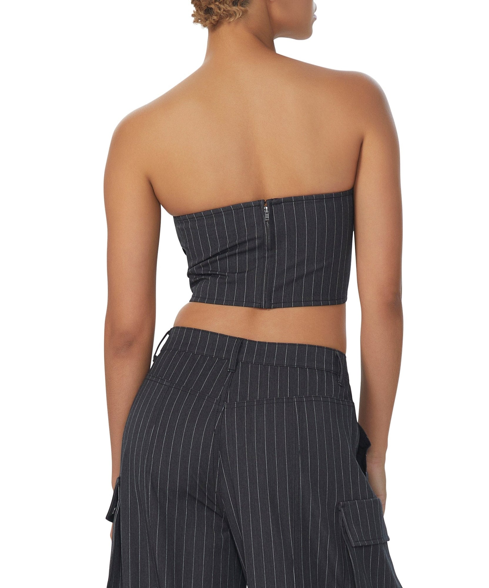 Kiko Corset Top | Charcoal White Pinstripe