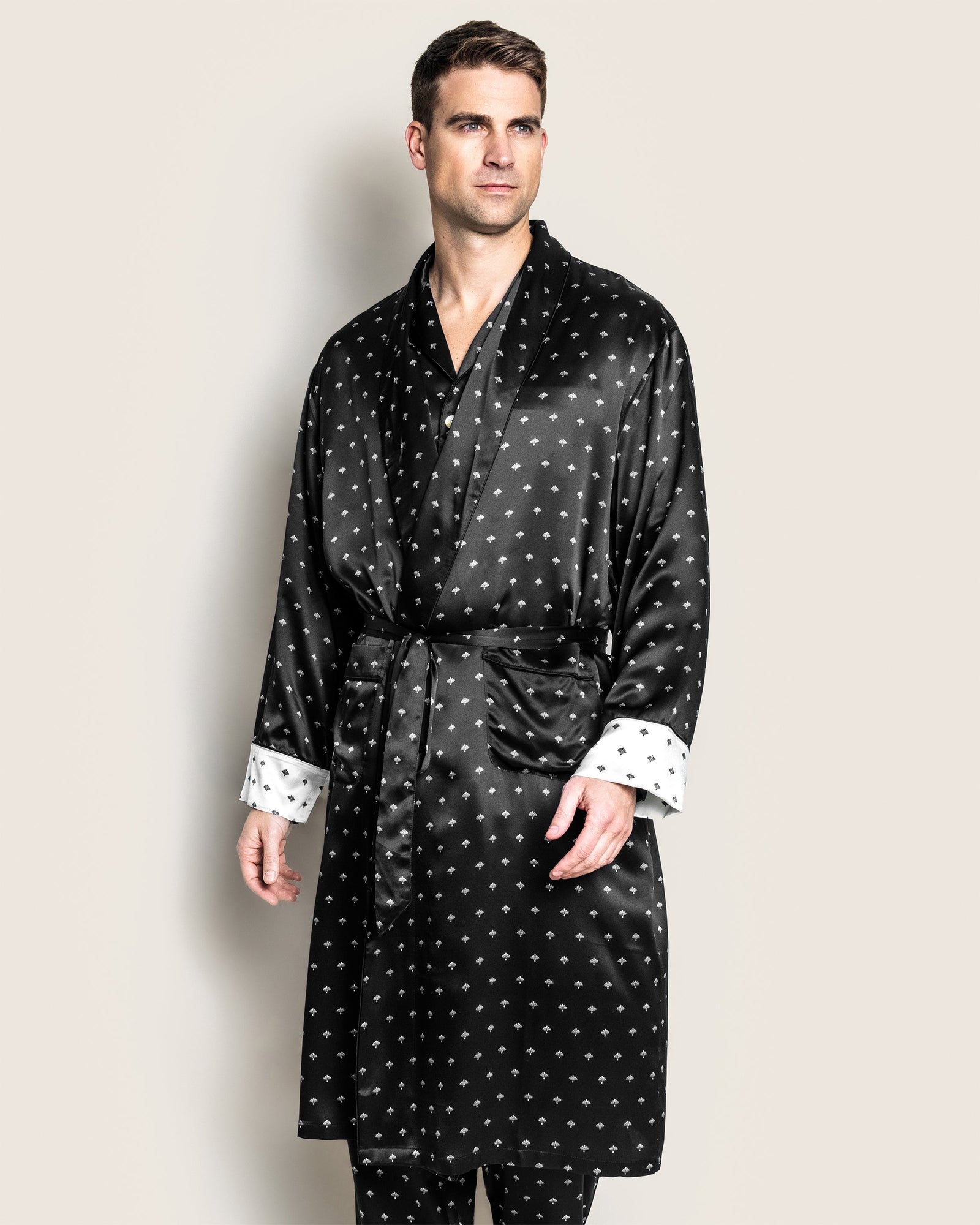 Men's Silk Long Robe | Black Art Nouveau