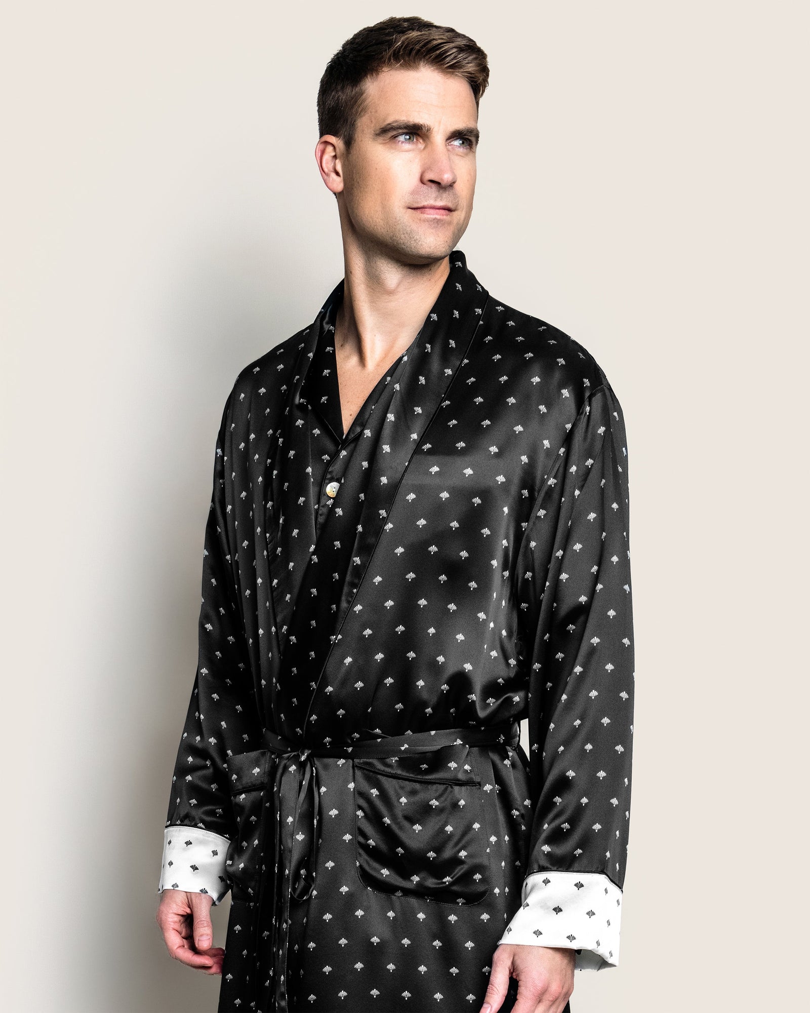 Men's Silk Long Robe | Black Art Nouveau