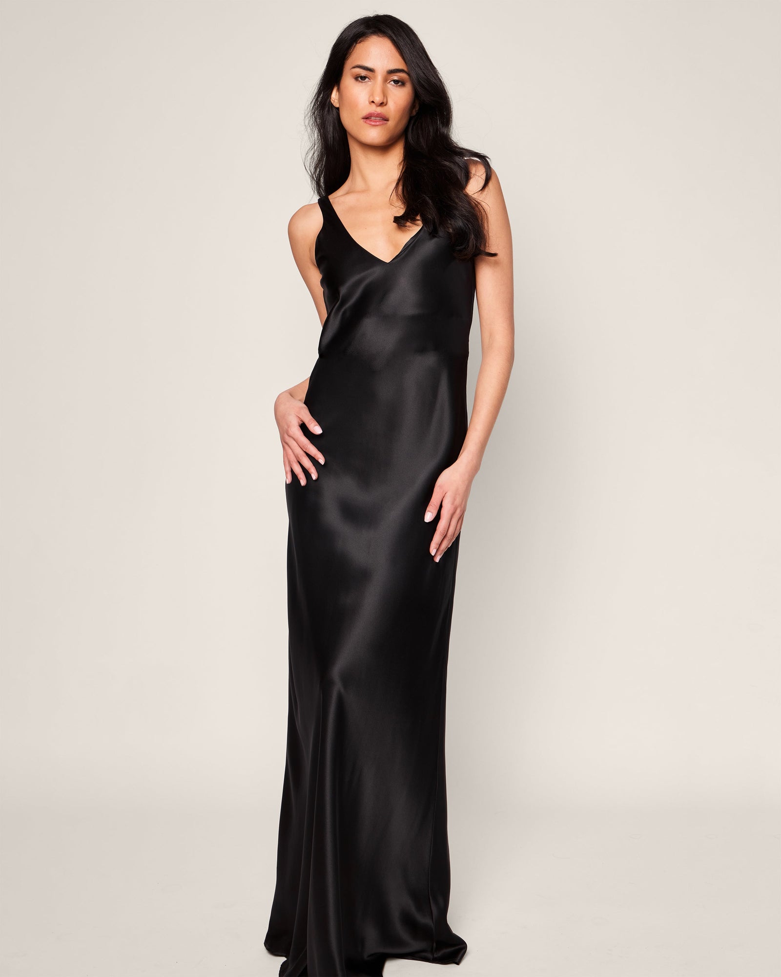 Women's Silk Long Slip | Black