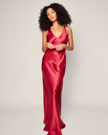 Women's Silk Long Slip | Crimson