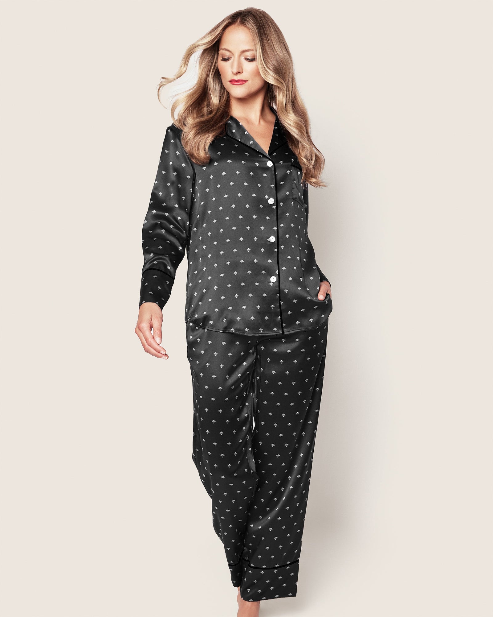 Women's Silk Pajama Set | Black Art Nouveau