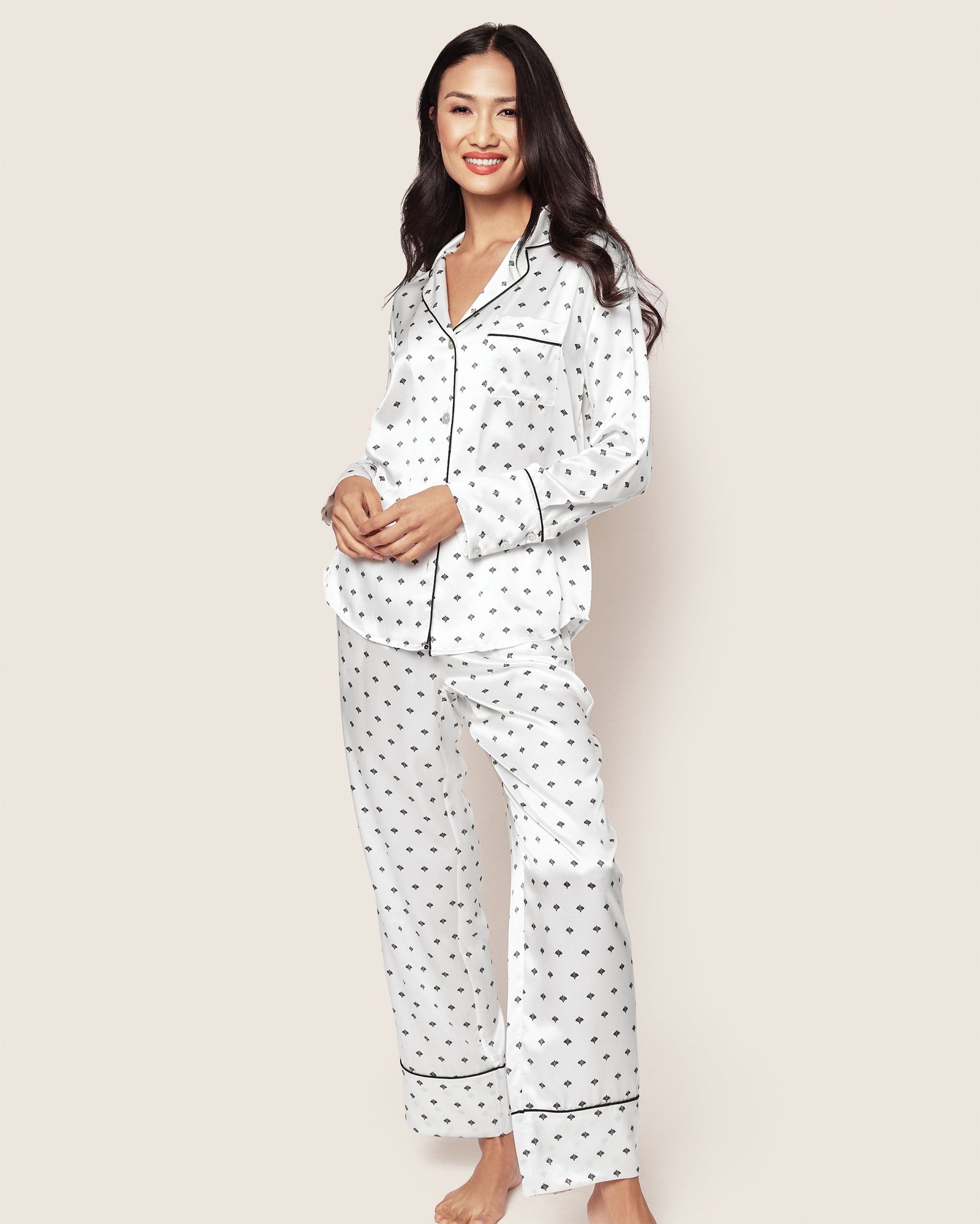 Women's Silk Pajama Set | White Art Nouveau