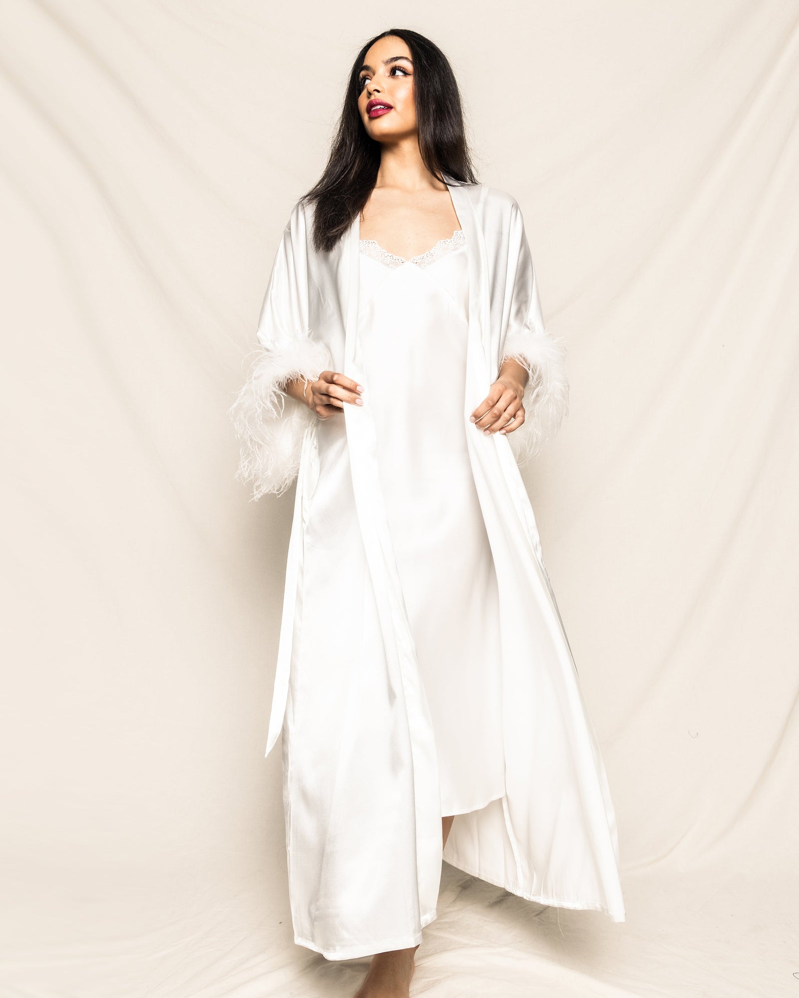 Women's Silk Long Feather Robe | White