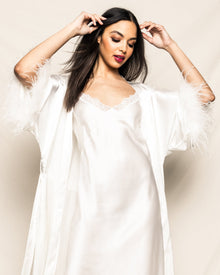 Women's Silk Long Feather Robe | White