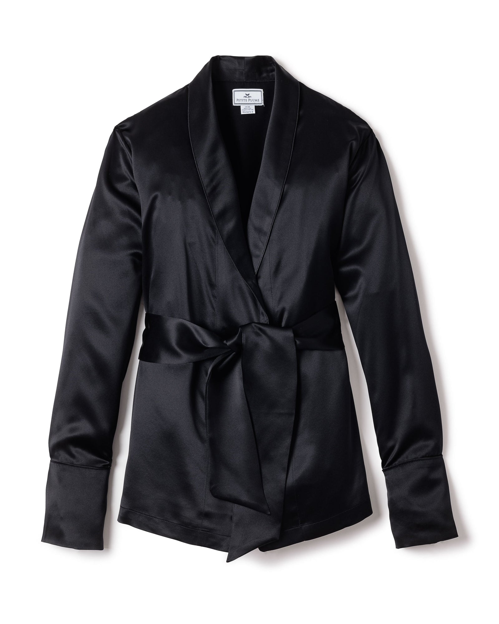 Women's Silk Short Robe in Black in Black#Color_Black