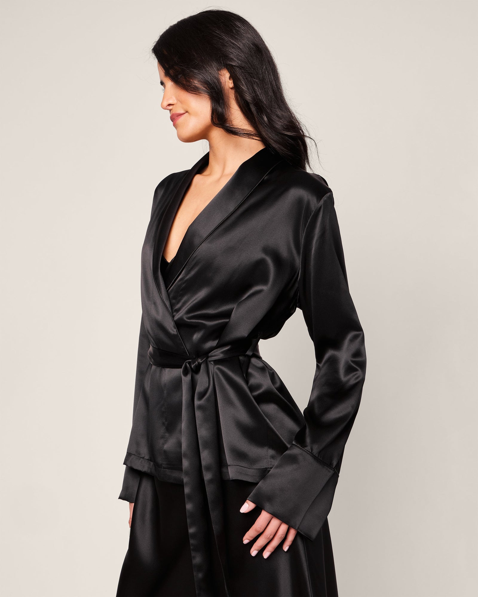 Women's Silk Short Robe | Black