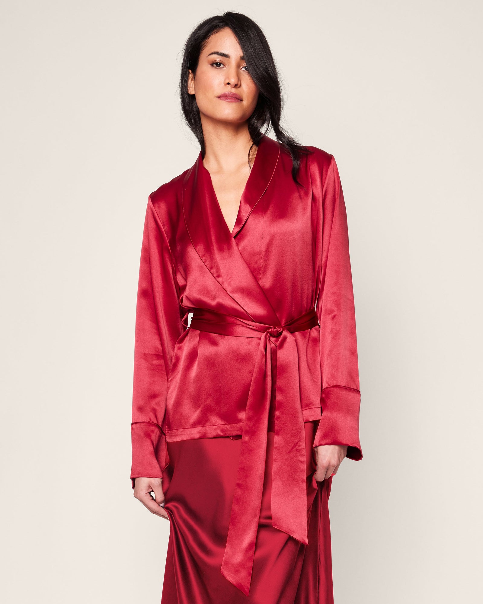 Women's Silk Short Robe | Crimson