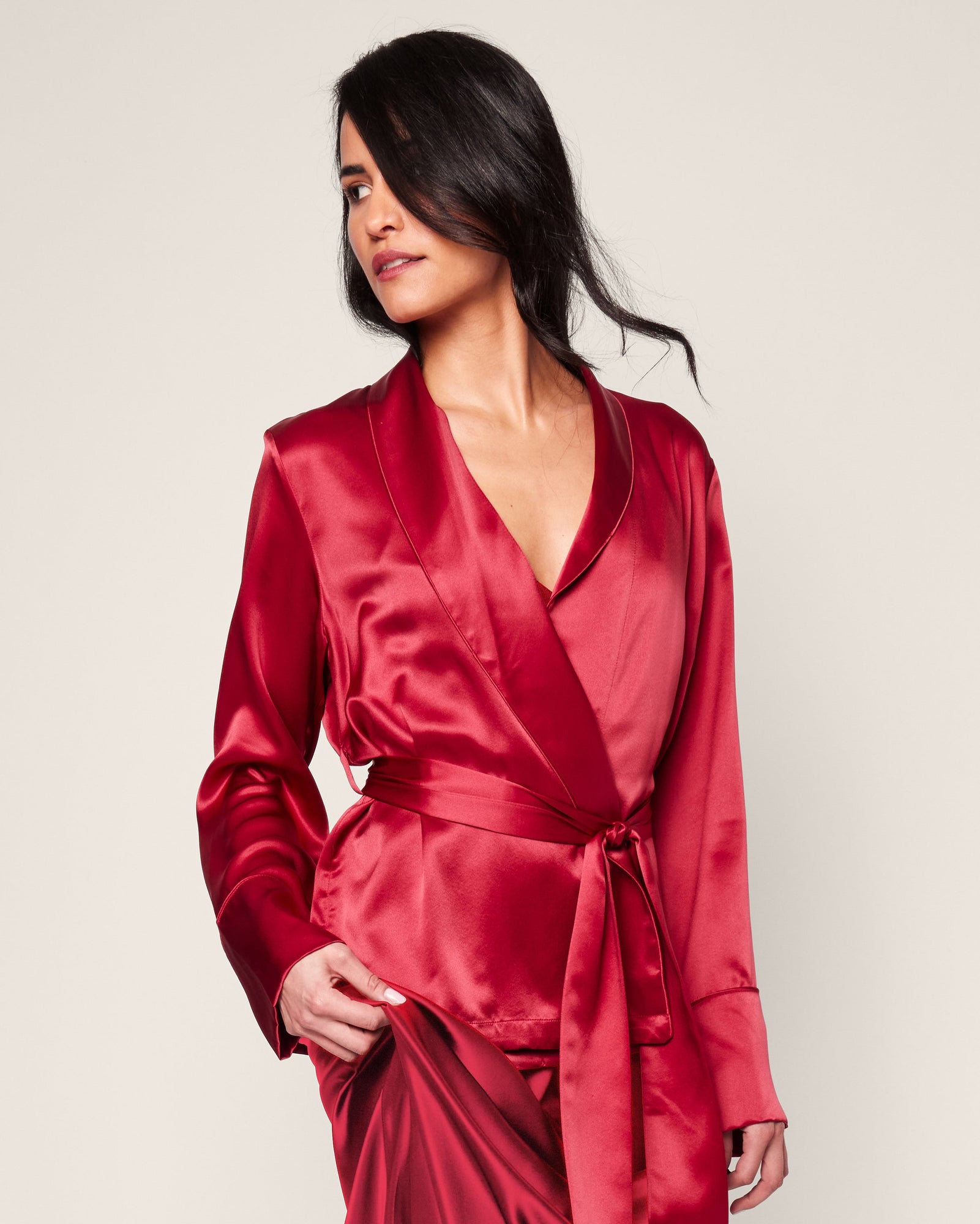 Women's Silk Short Robe | Crimson