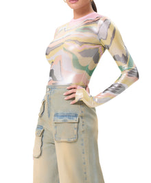 Kaylee Metallic Top | Soft Linear Abstract