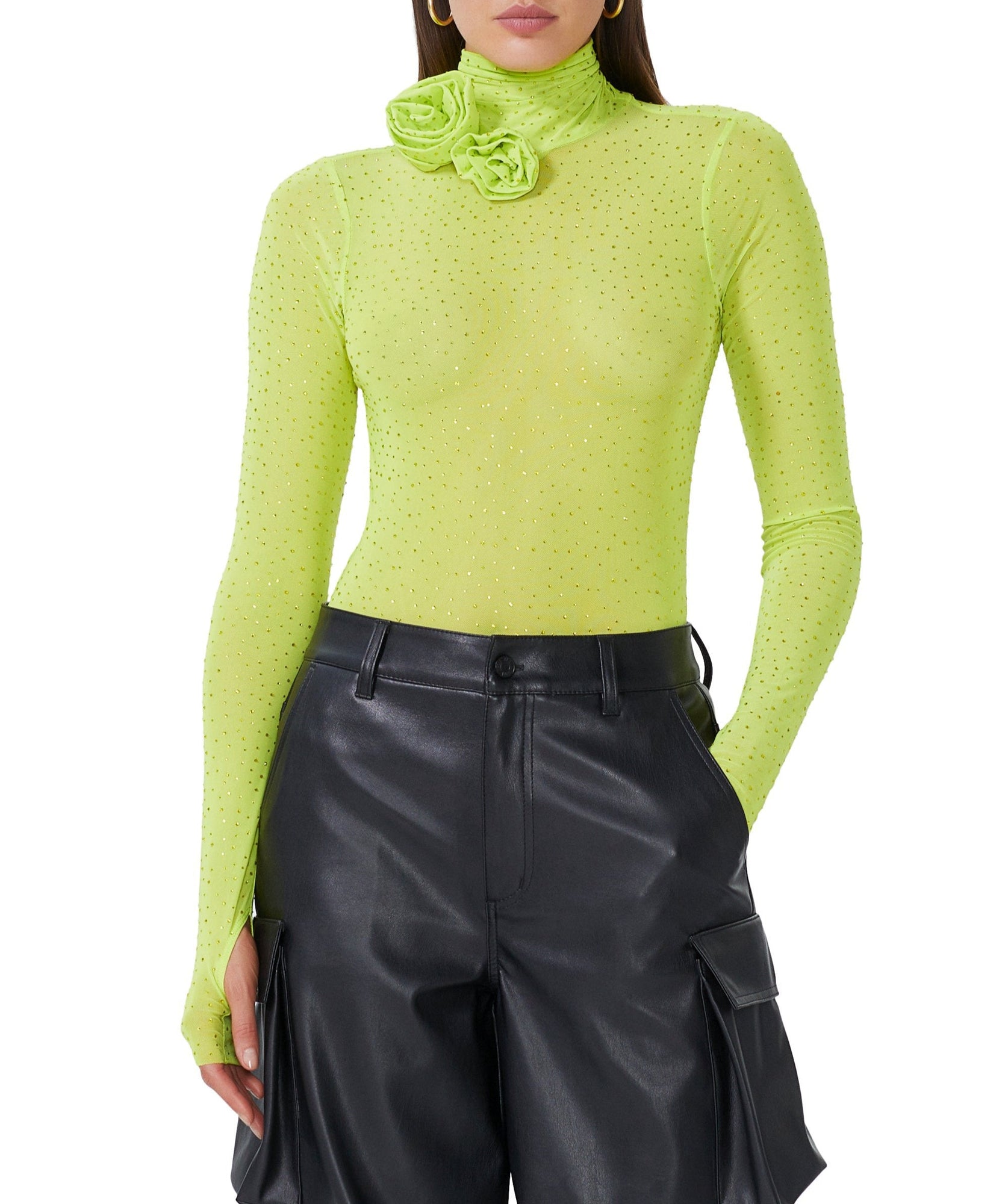 Zadie Rosette Rhinestone Top | Lime Punch