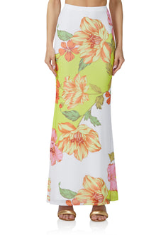 women's maxi length mesh skirt in colorblock floral print