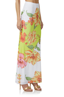 women's maxi length mesh skirt in colorblock floral print