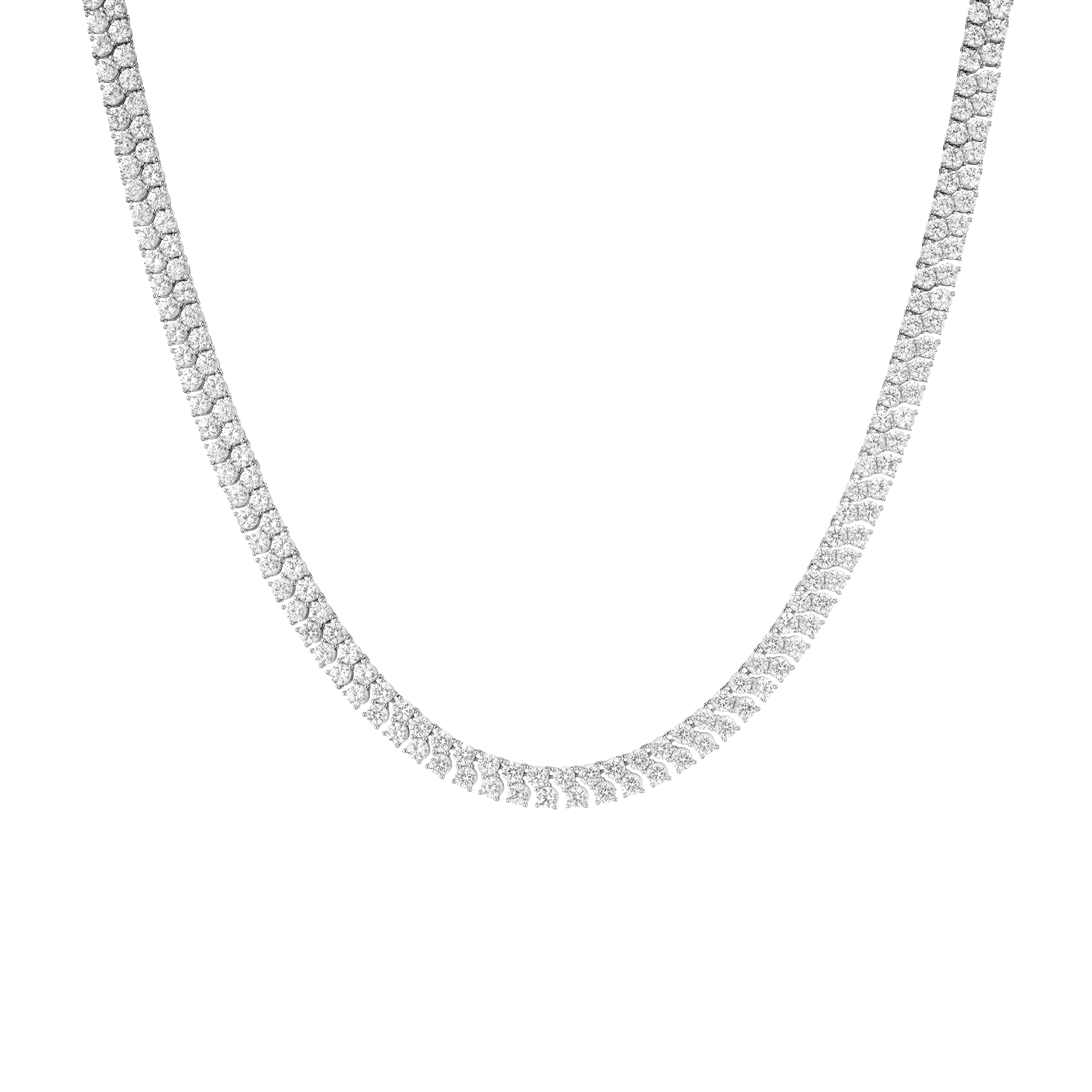 White Sapphire Double Row Tennis Necklace Vermeil White Gold 16in First