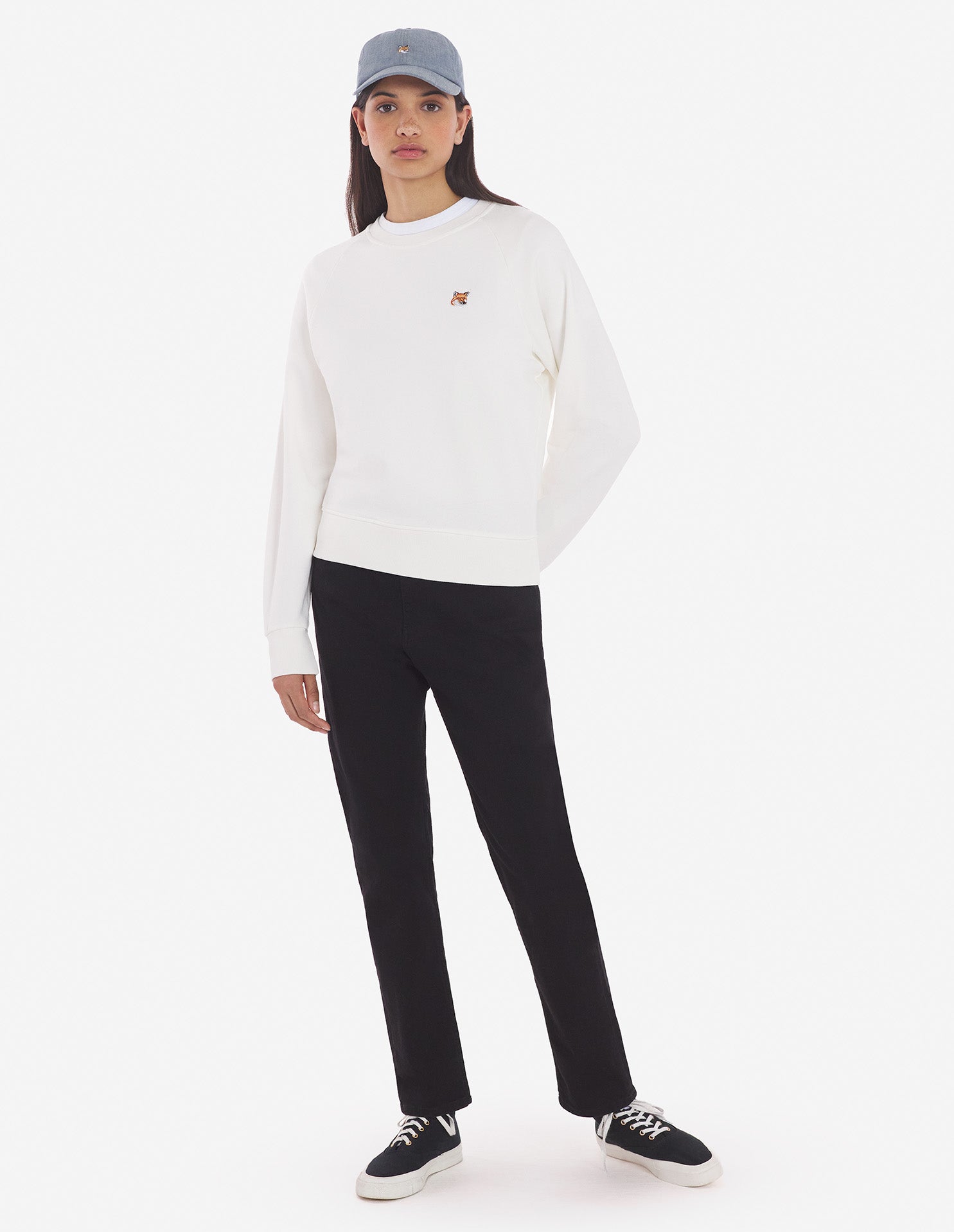 Womens | Ionic Fox Head Patch Adjusted Cotton Fleece Sweatshirt | Ecru