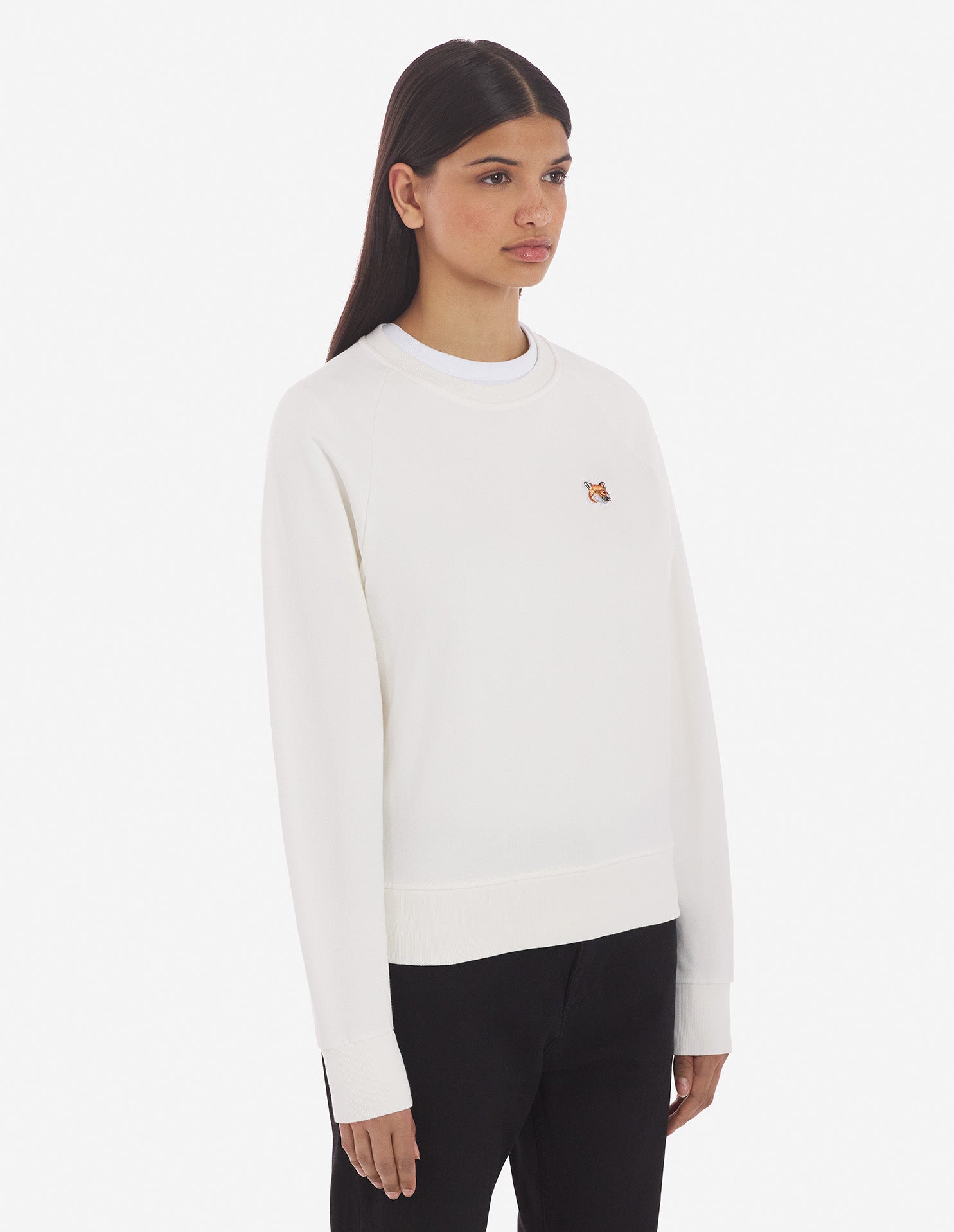Womens | Ionic Fox Head Patch Adjusted Cotton Fleece Sweatshirt | Ecru