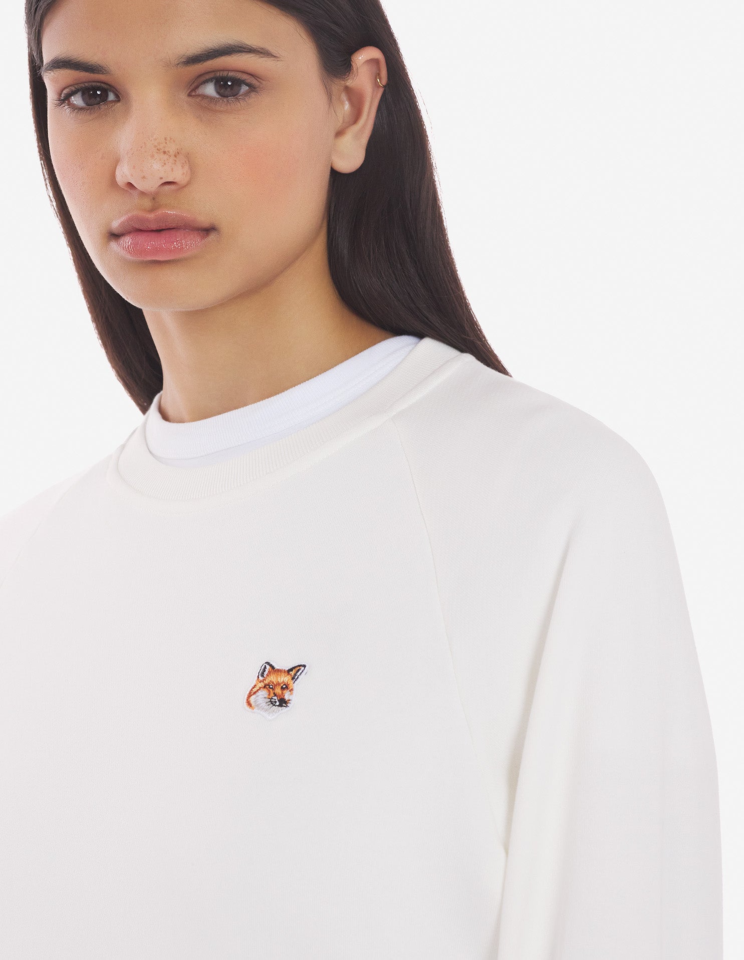 Womens | Ionic Fox Head Patch Adjusted Cotton Fleece Sweatshirt | Ecru