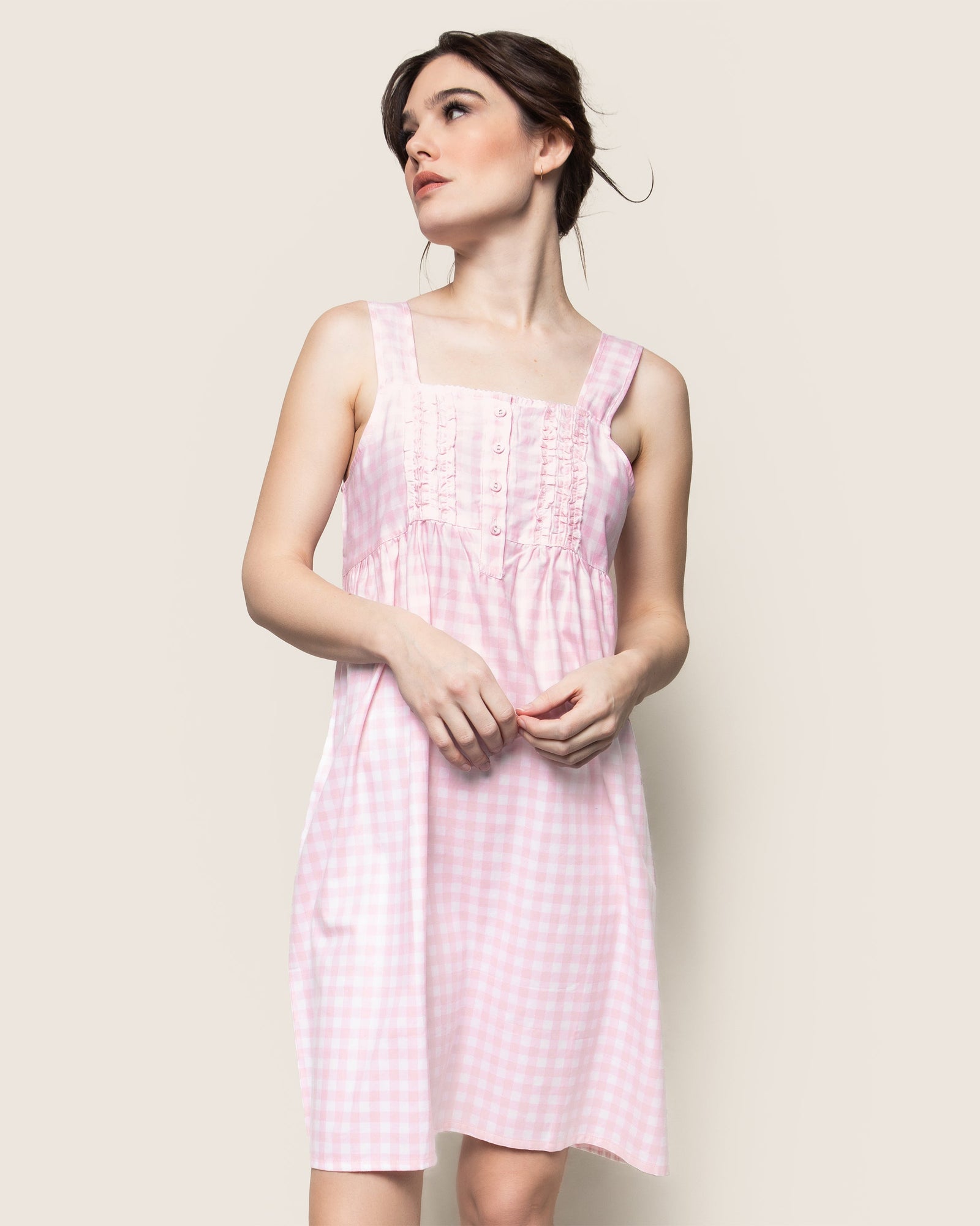 Women's Twill Charlotte Nightgown | Pink Gingham