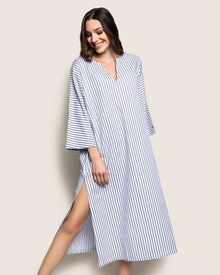 Women's Twill Caftan | Navy French Ticking