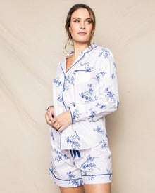 Women's Twill Long Sleeve Short Set | Indigo Floral