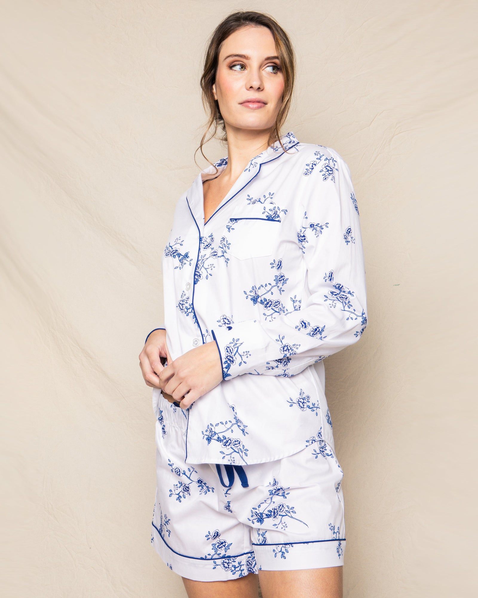 Women's Twill Long Sleeve Short Set | Indigo Floral