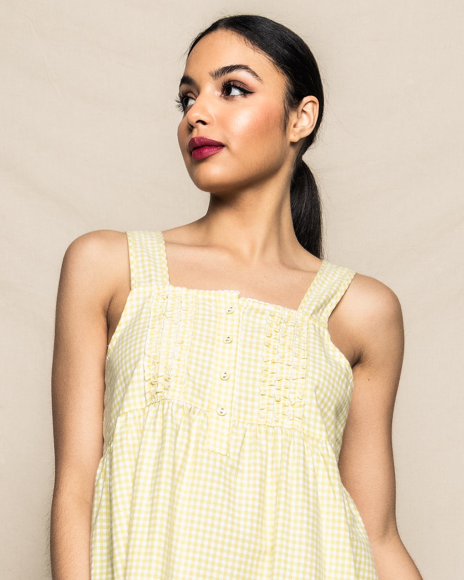 Women's Twill Charlotte Nightgown | Yellow Gingham