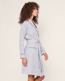 Women's Twill Robe | Navy French Ticking